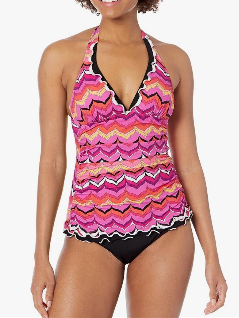 Profile by Gottex Multi Pink Printed Palm Springs Halter Tankini Top SZ 14 Swim